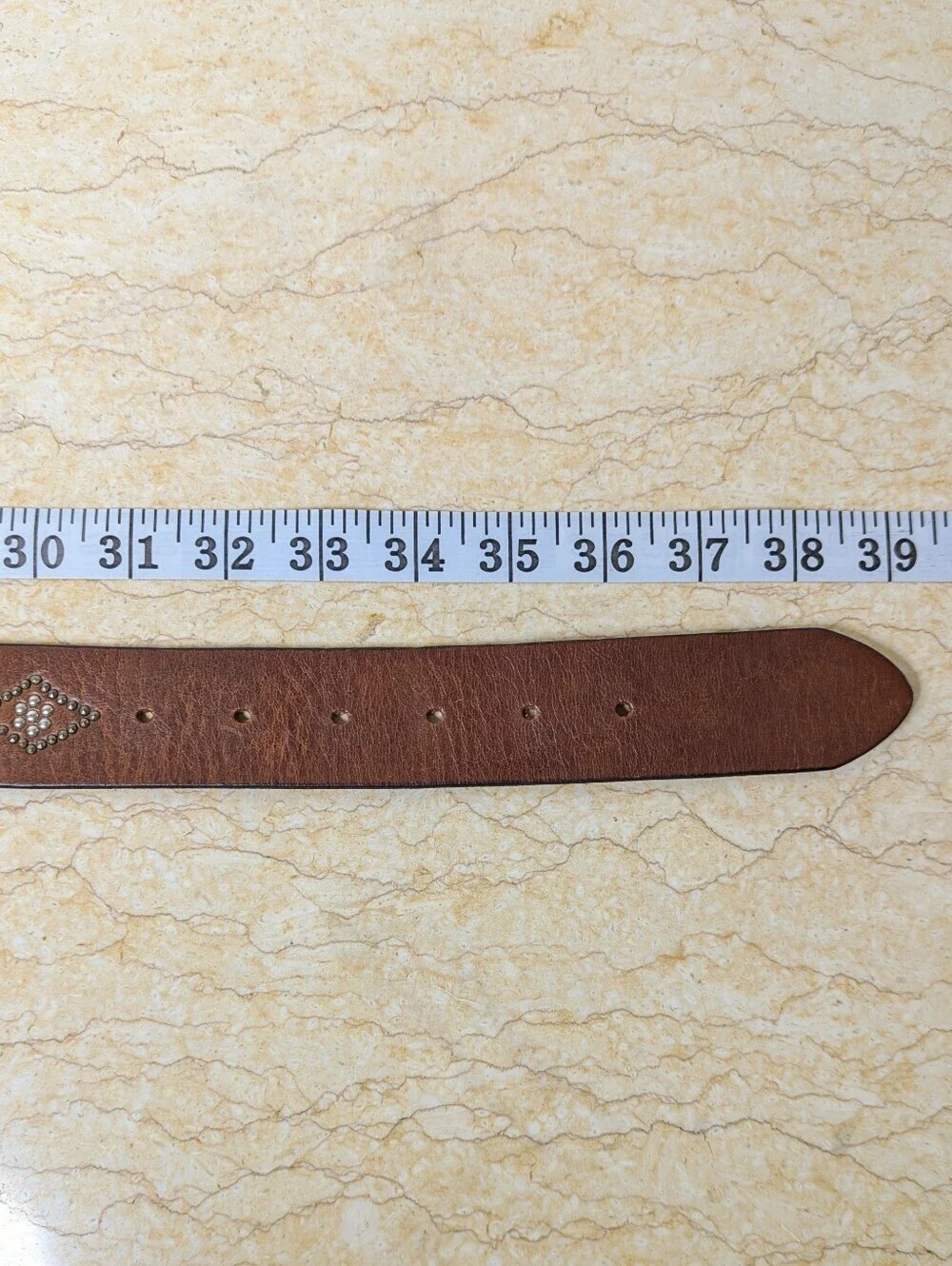 Vintage Express Italian Brown Leather Silver Studded Belt Women's Med